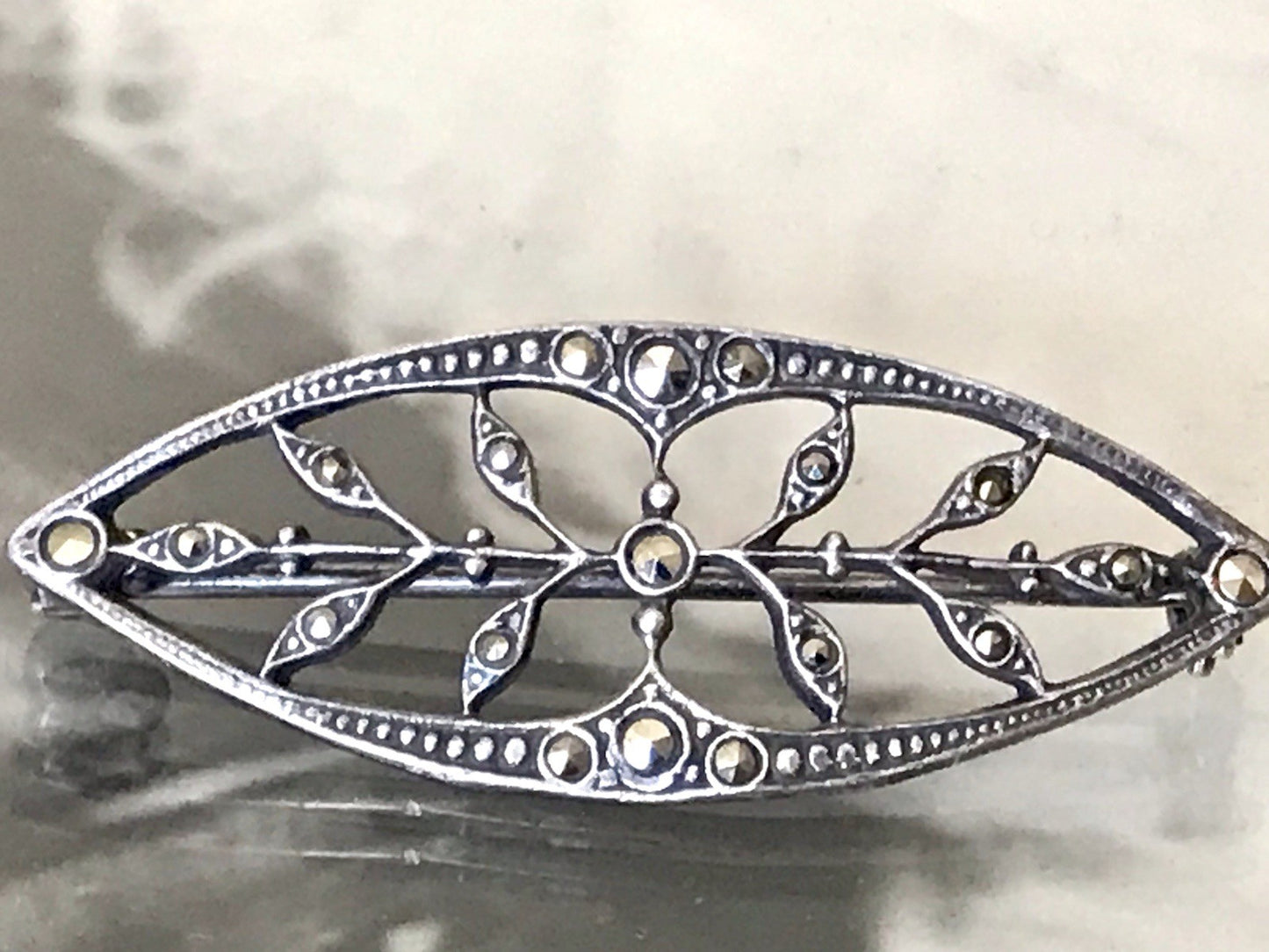 Antik reines Jugendstil Brosche 835 Silber Markasite WUNDERVOLLE ARBEIT!