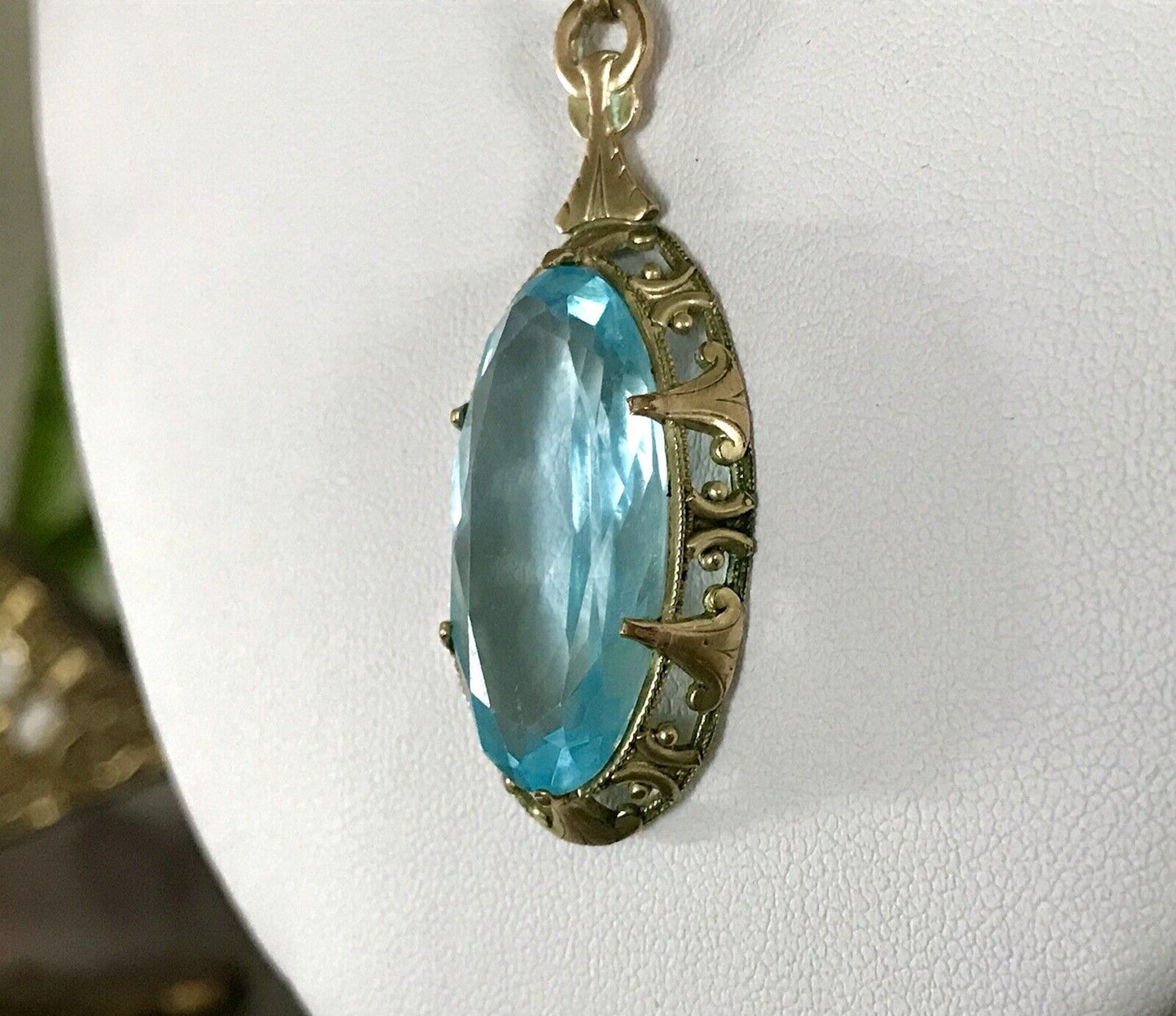 Antik Jugendstil Collier Halskette blauer Stein Anhänger Amerik. Doublè  A. Daub