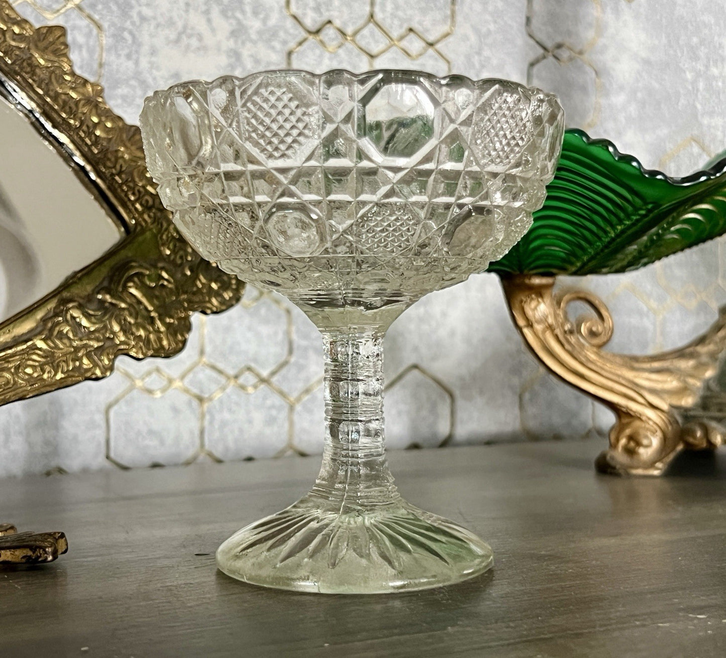 Antik Jugendstil Art Déco Pressglas Glas Fußschale Schale Zuckerschale