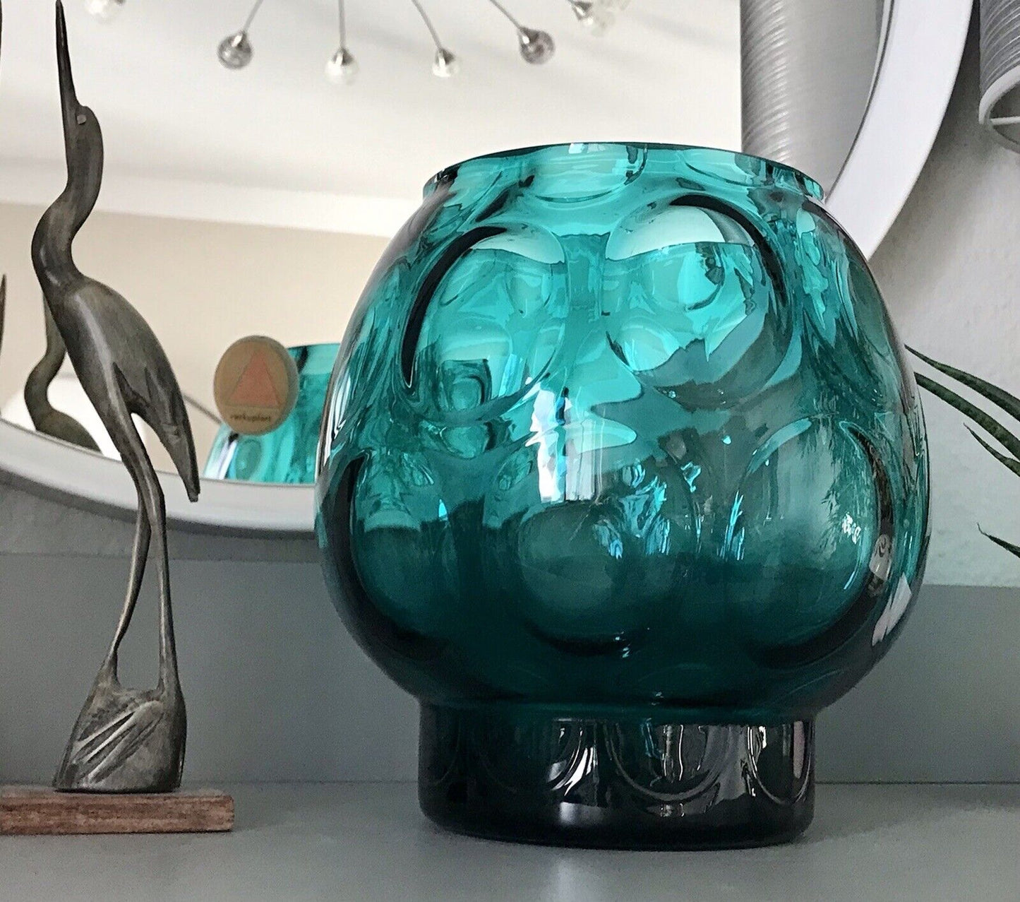 Vintage 60er Design Glasvase Glas Petrol  Grün Vase Bubble Sputnik Ära Bowle