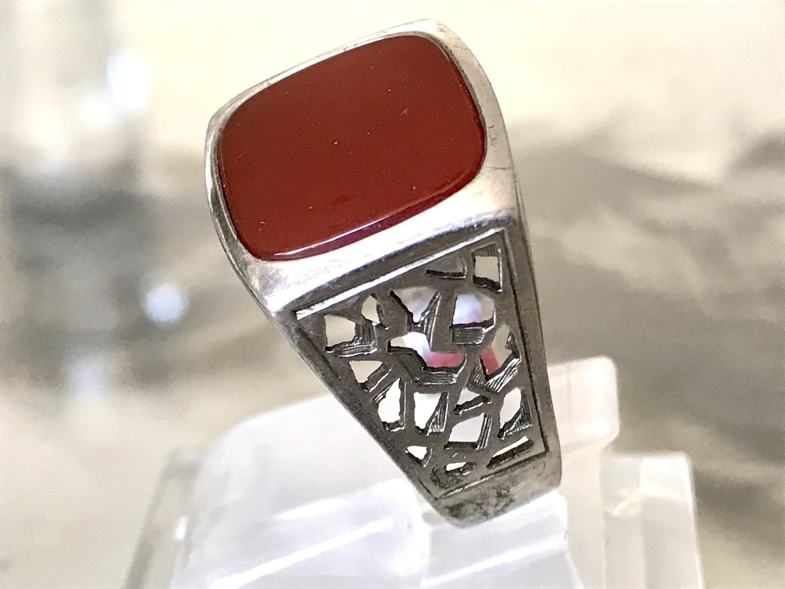 Antik alt Vintage Art Déco Herren RING Siegelring Karneol 835 Silber Gr.63