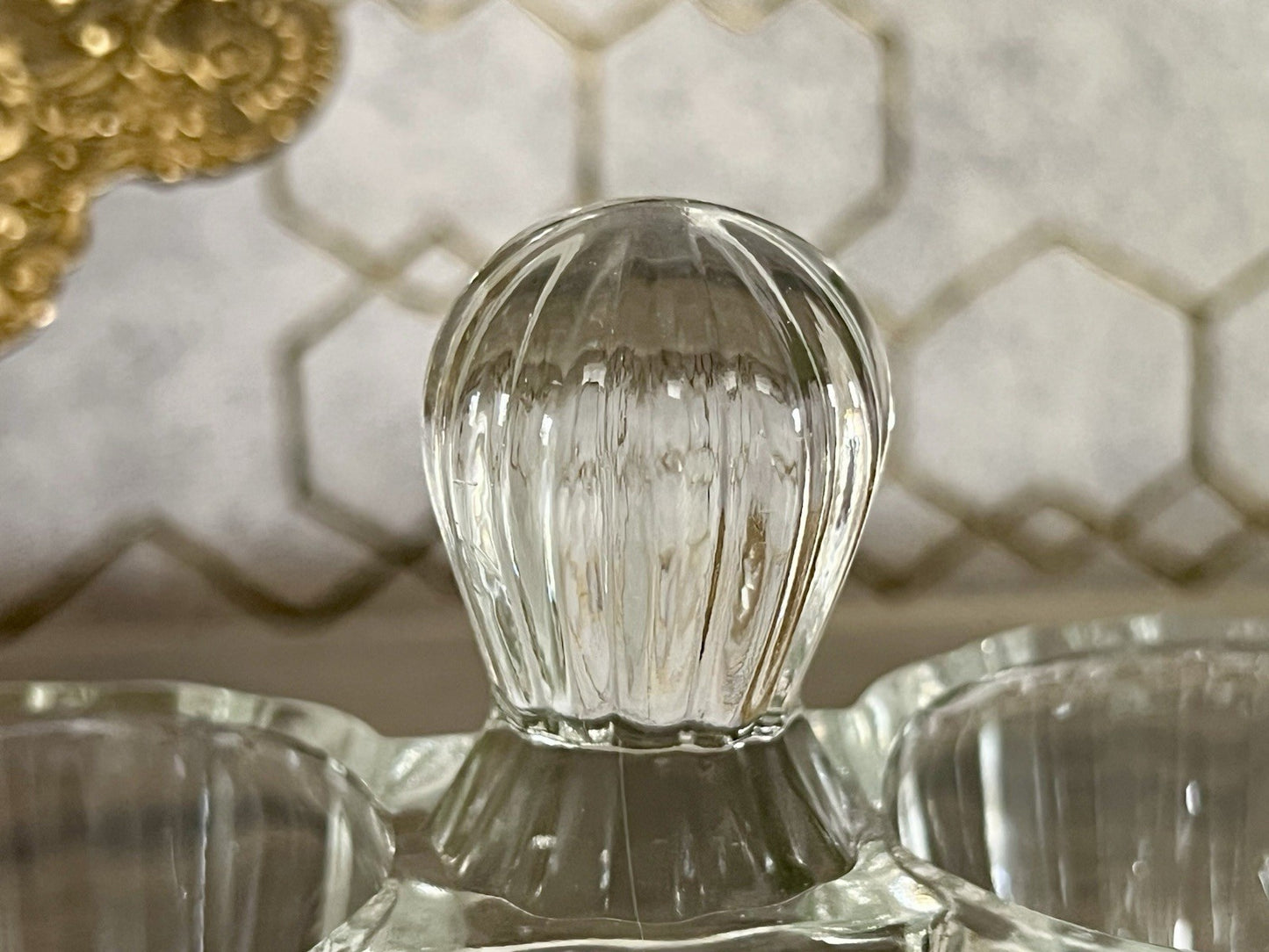 Antik Art Déco Pressglas Salz & Pfeffer Menage Saliere Gewürzständer Glas