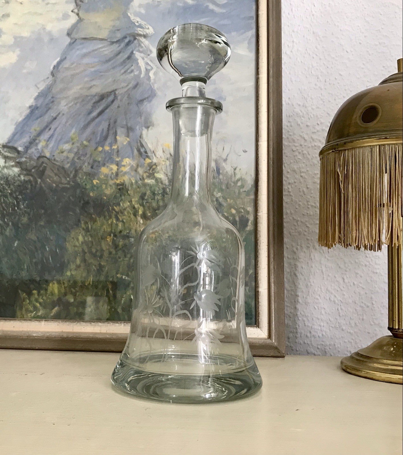 Vintage groß Glaskaraffe Karaffe Zier- Schliff Glas Bleikristall? Kristallglas