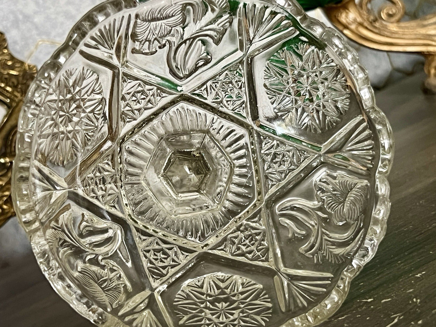 Antik Jugendstil Pressglas Glas Fußschale Schale Zuckerschale