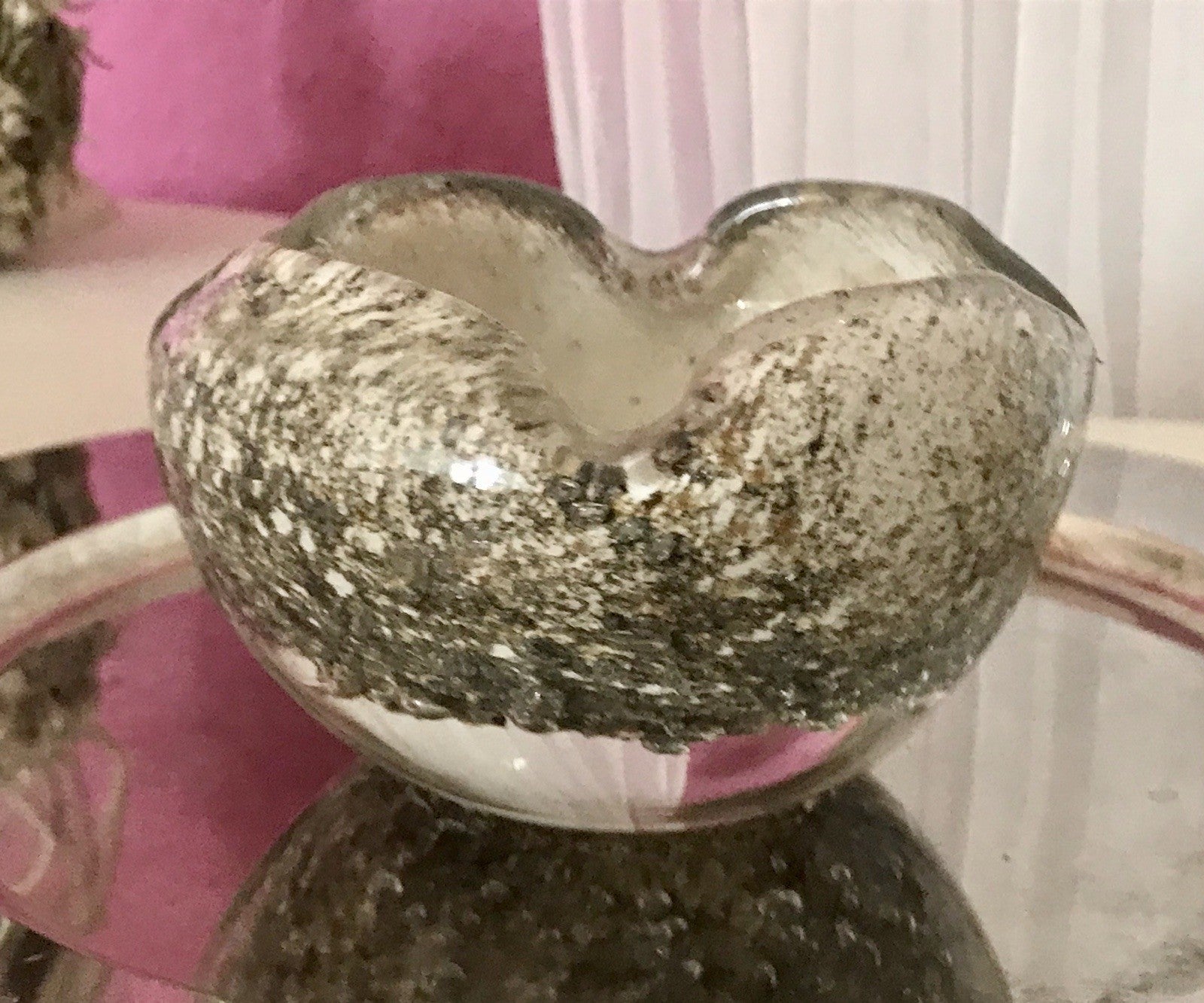 Murano 60er 70er Jahre Schale grau beige weiß So Schön! Schaum Luftblasen