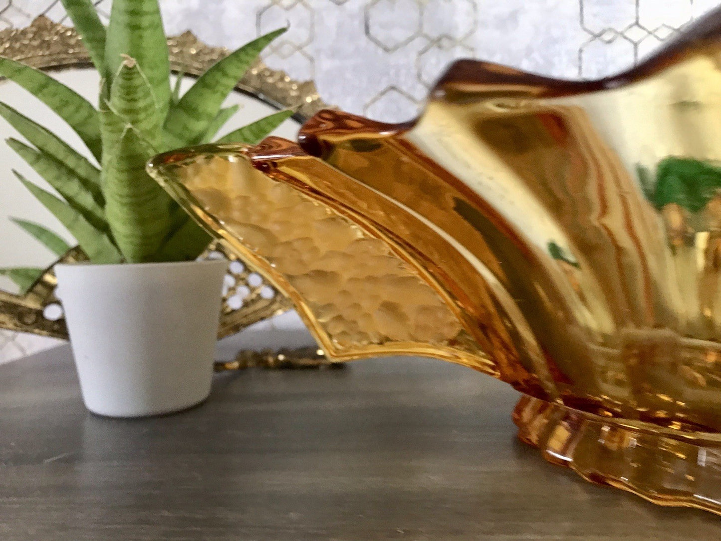 Antik Art Déco gelb Pressglas Schale Glas Brockwitz Prismen Fruchtschale 1941