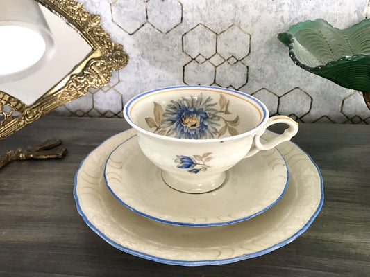 Antik Art Déco Porzellan 1 Kaffee-Gedeck Sammeltasse Distel? Motiv elfenbein