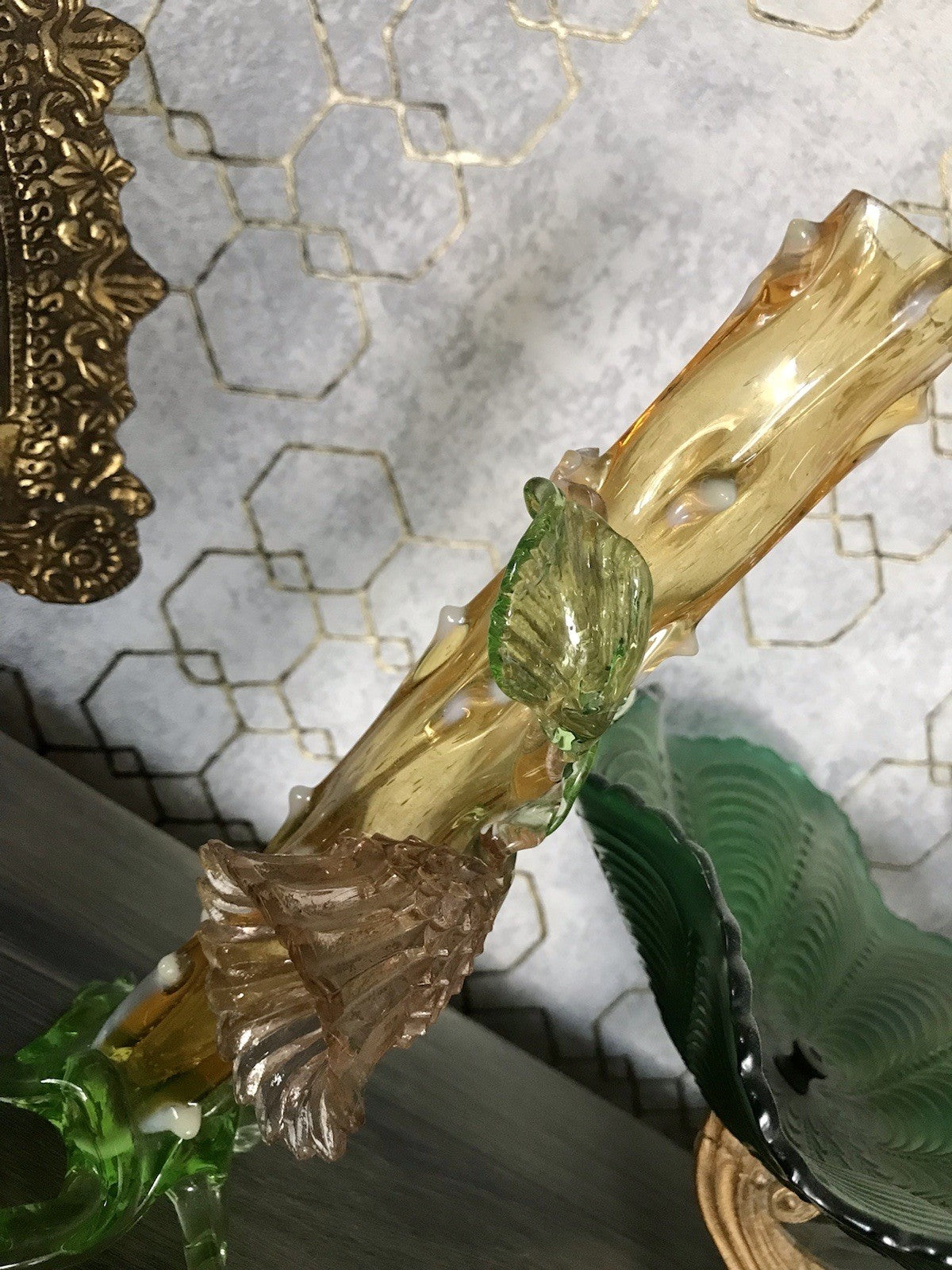 Antik Vase Glasvase Jugendstil Aufschmelzungen Krallik? Lötz? teils Uranglas