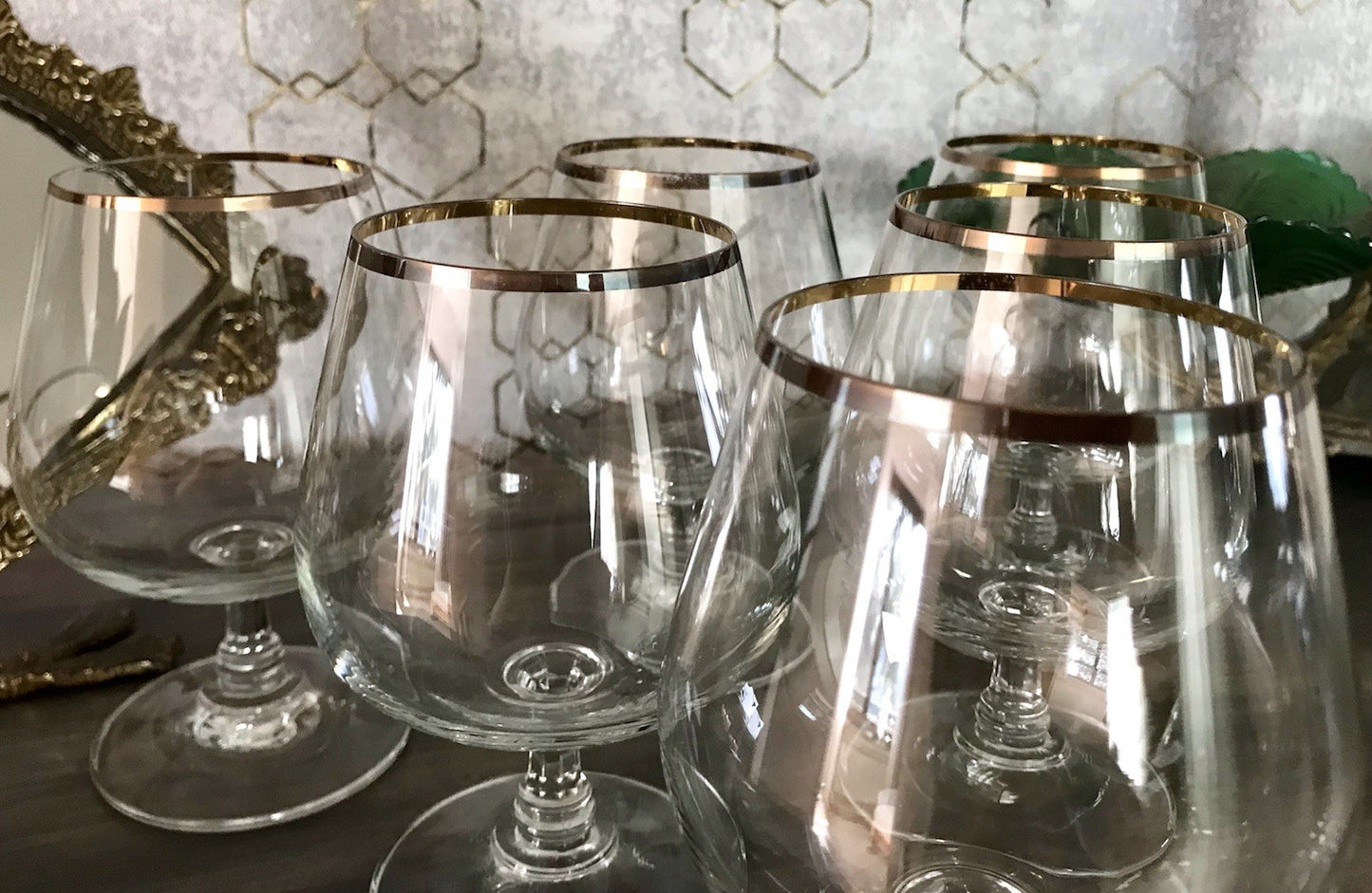 Art Déco Stil 6 Gläser Cognacschwenker Cognac Gläser Glas Goldrand Lausitzer