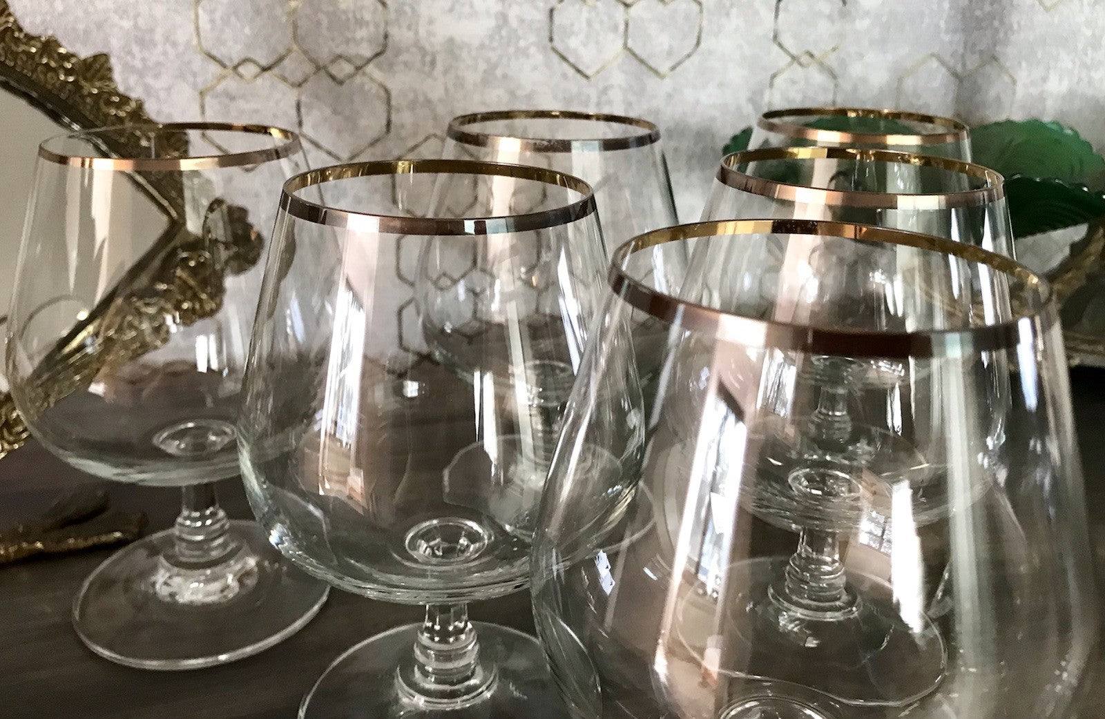 Art Déco Stil 6 Gläser Cognacschwenker Cognac Gläser Glas Goldrand Lausitzer