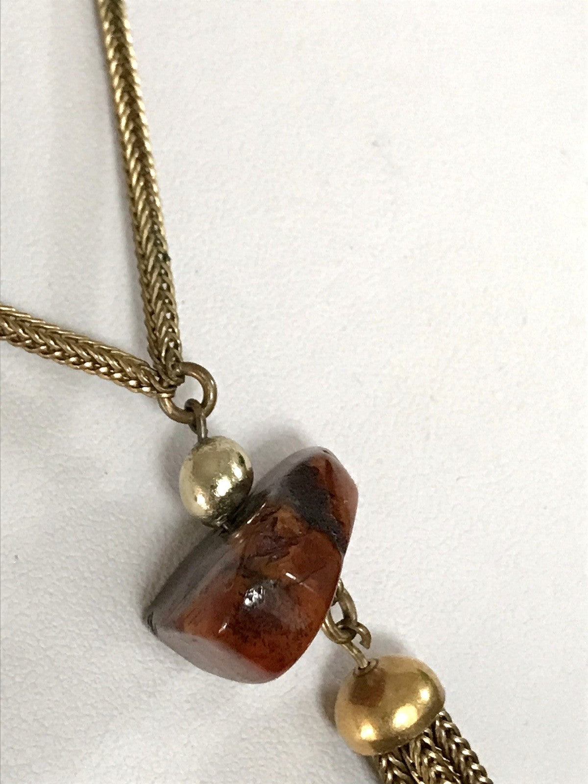 Vintage 60er Halskette Amerik. Doublè gold Steine Bernstein? Achate? SCHÖN