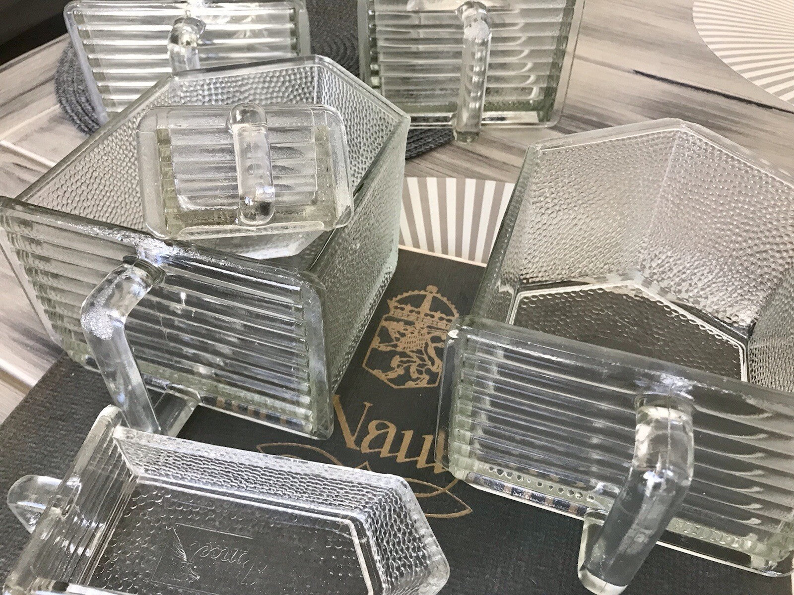 Antik 8 Art Déco Vintage Schütten Glas Pressglas Ponce Vorratsgefäße