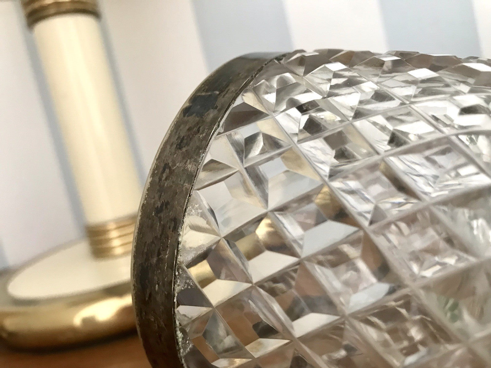 Antik Bonboniere Glasdose Dose Bleikristall edel Schliff Baccarat? versilbert