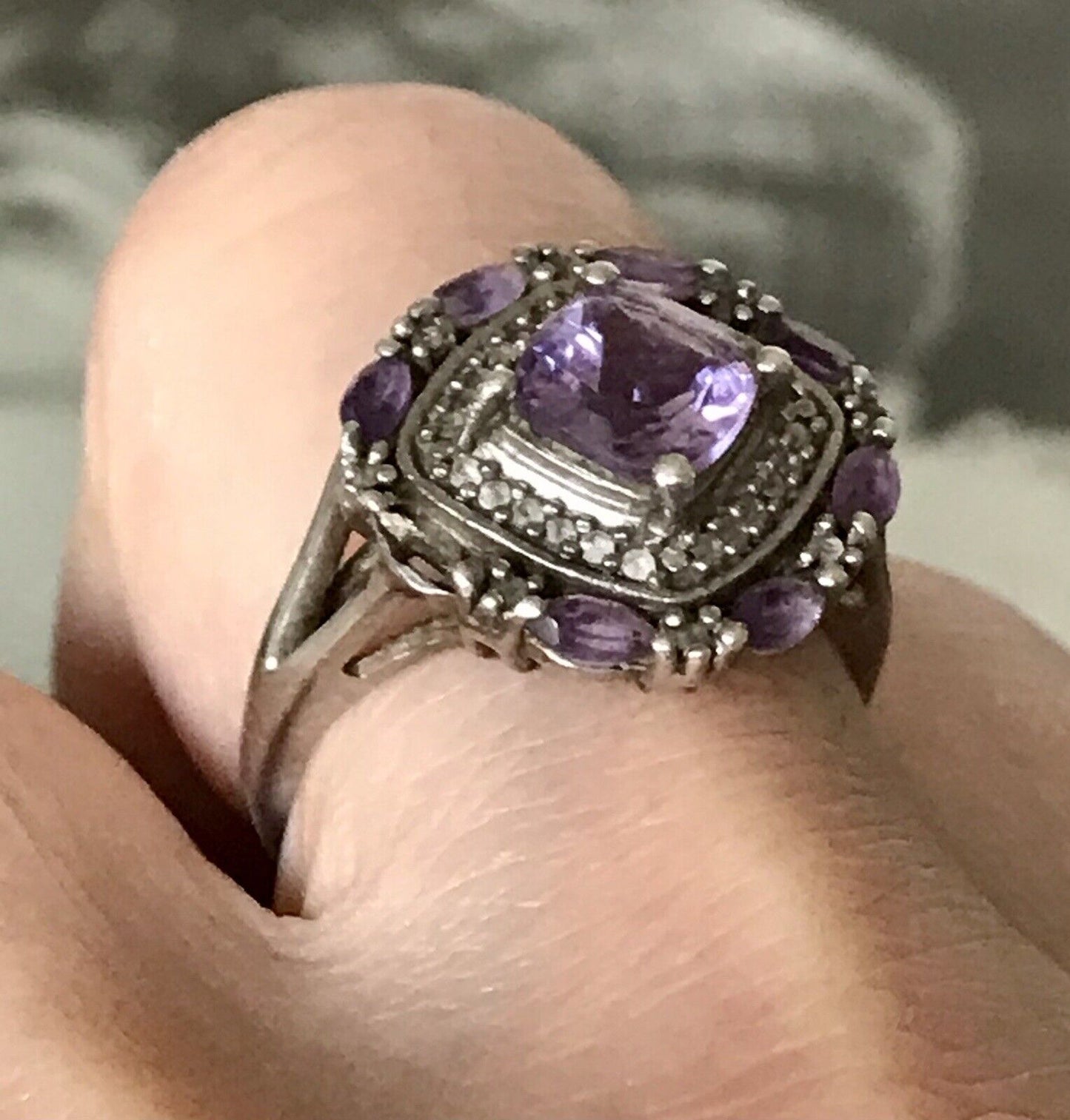 Antik Art Déco Edel DAMEN RING Silber 925 Amethyste Gr.57 58 18,1 18,5