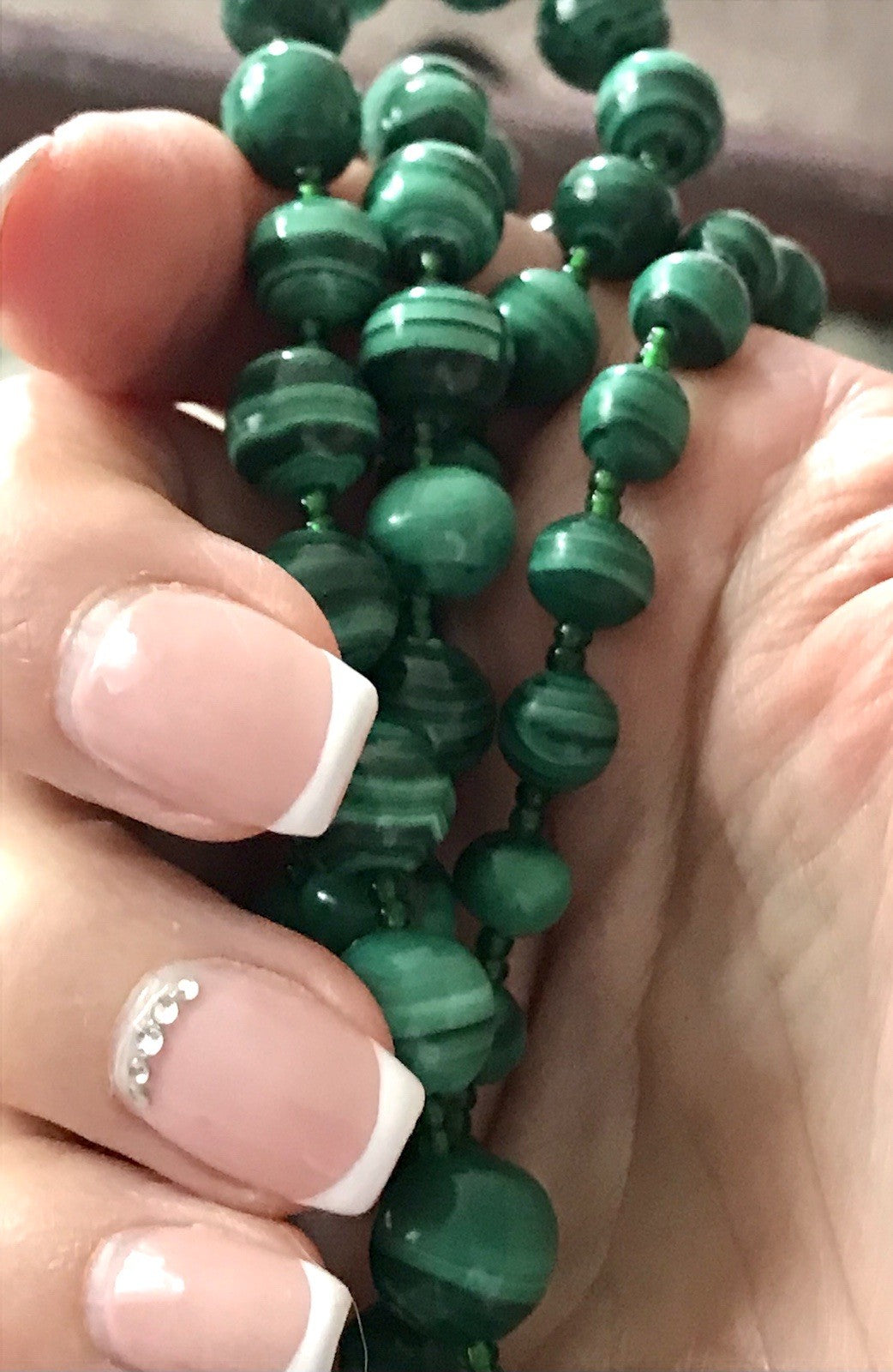 Alt Edel Vintage Halskette Kette Malachite grün Sehr Schön Retro