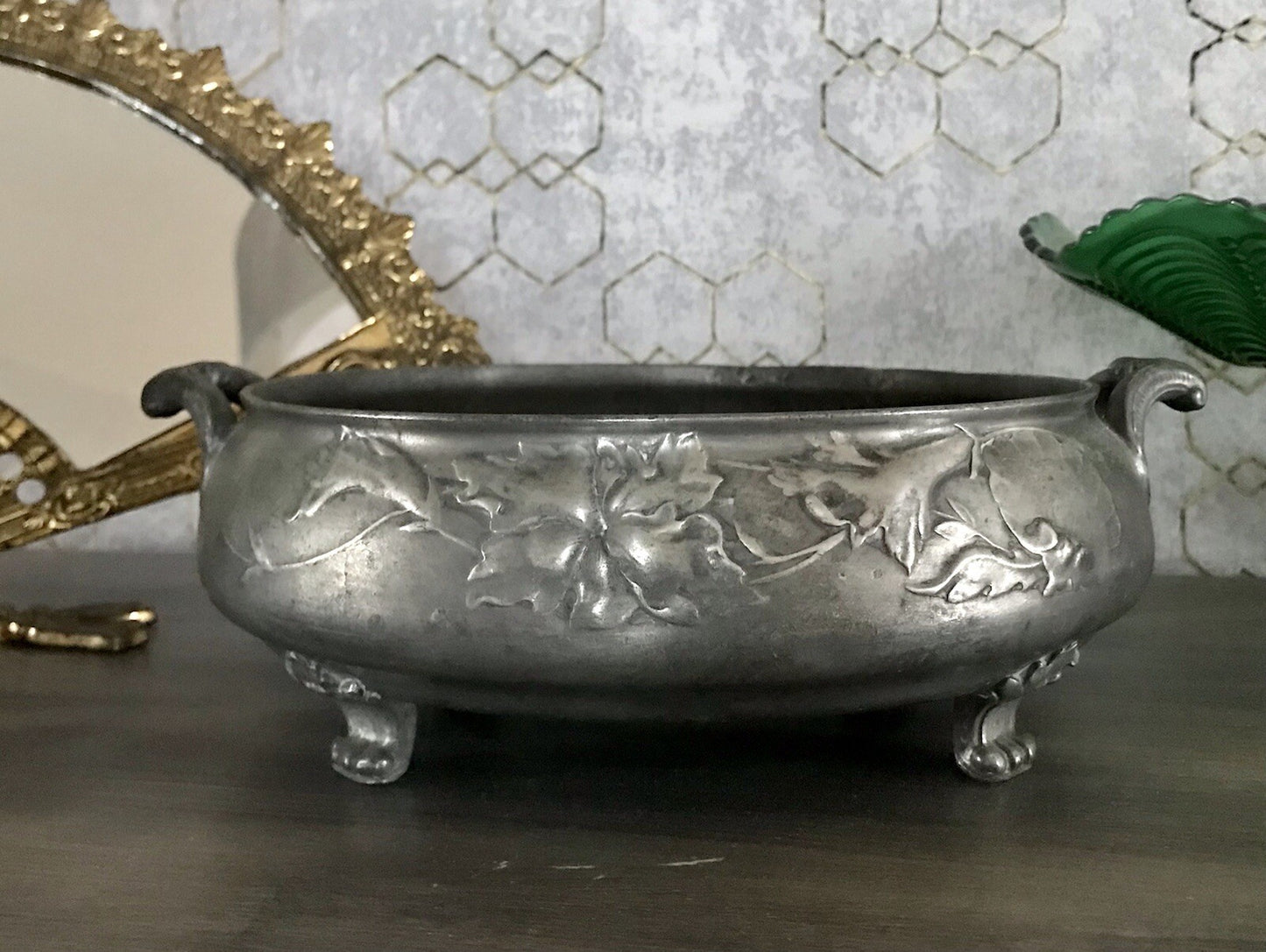 Antik Zinn Schale Hugo Leven Jugendstil ~1913 Kaiserzinn Jardiniere