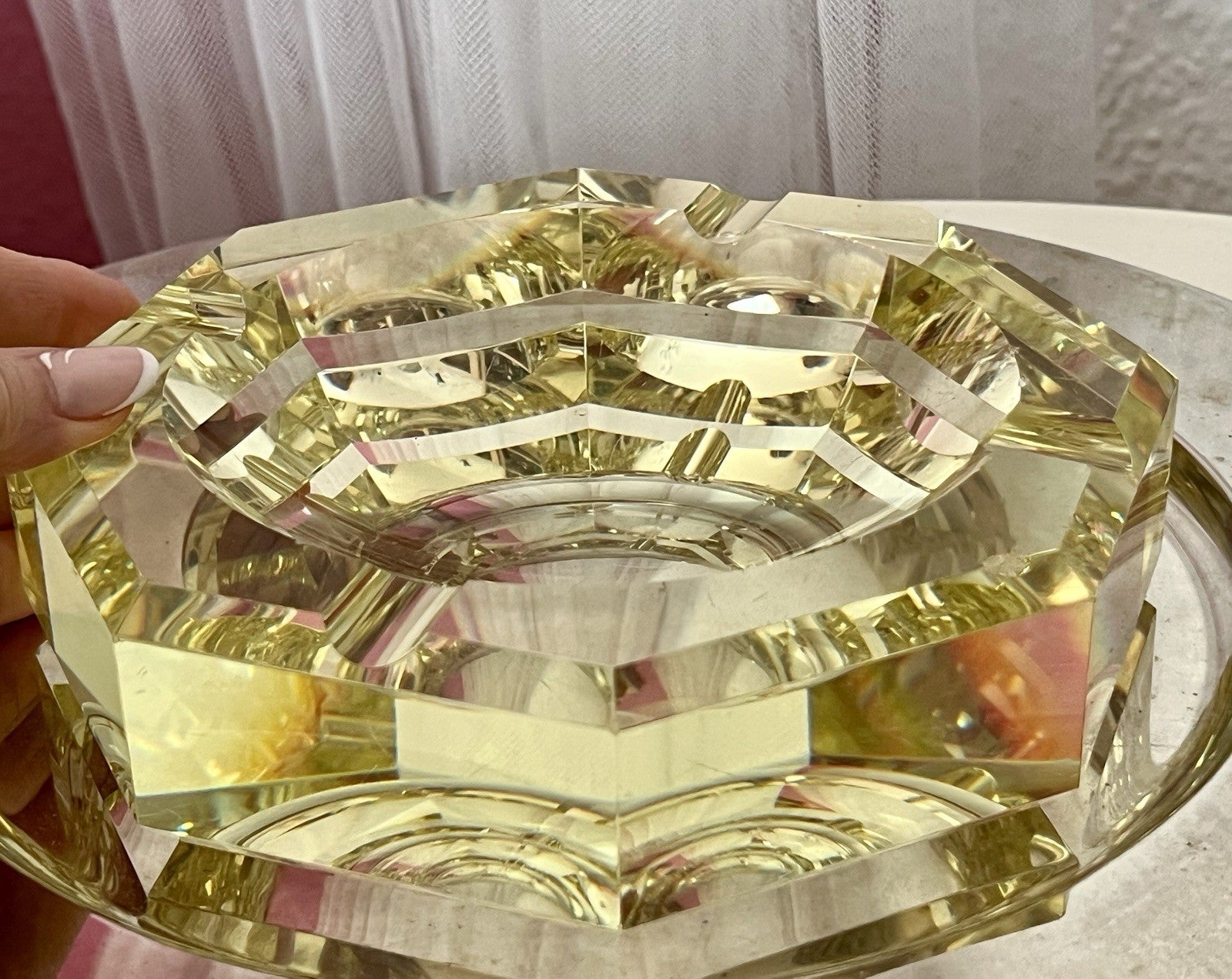 Antik? 3020g! Vintage Murano ? Aschenbecher Ascher Citrin gelb Kristallglas