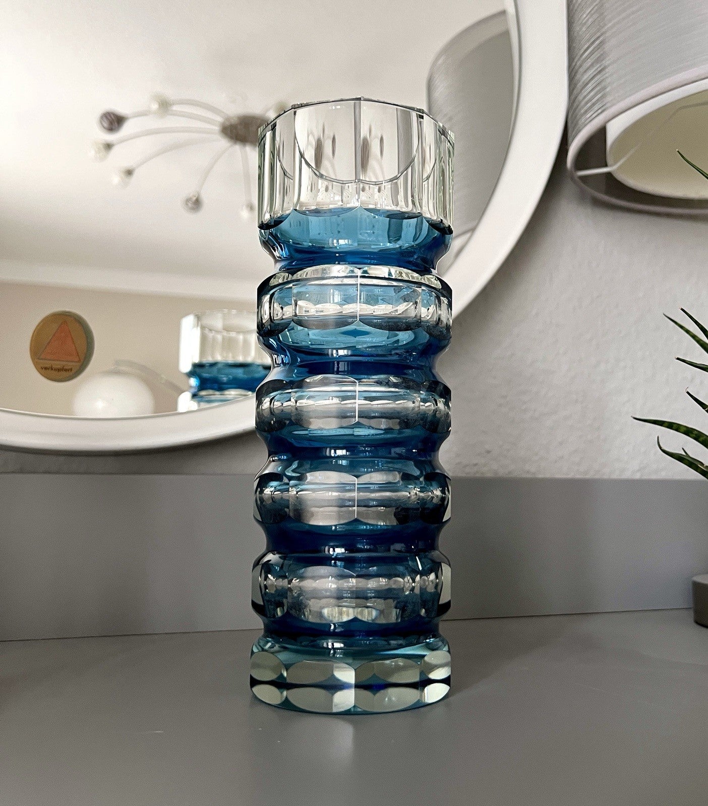 Antik? Art Déco Vase Glasvase Vase Glas Kristallglas Entwurf Meltzer Haida blau