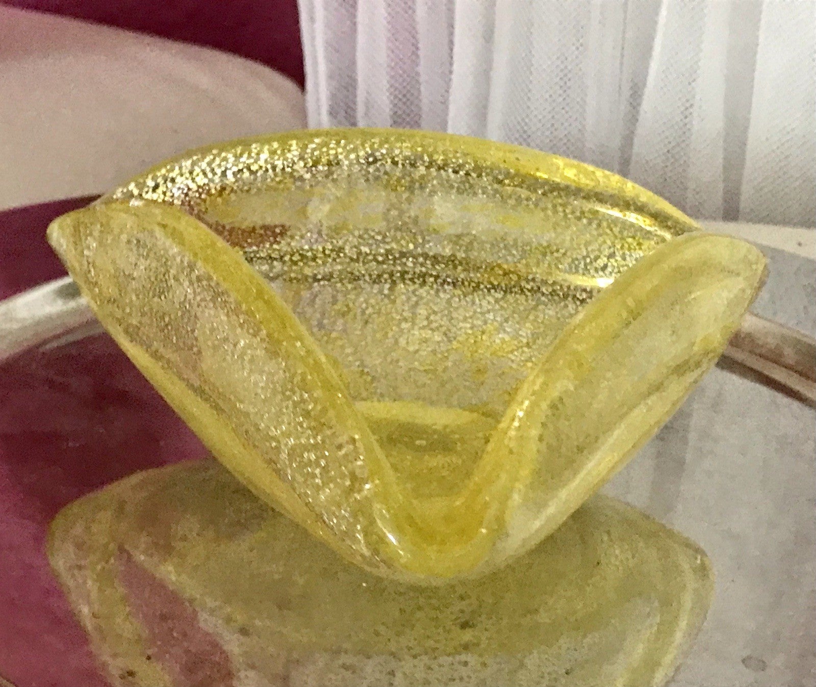 Murano 60er 70er Jahre Aschenbecher Schale Glas gelb So Schön! schillernd