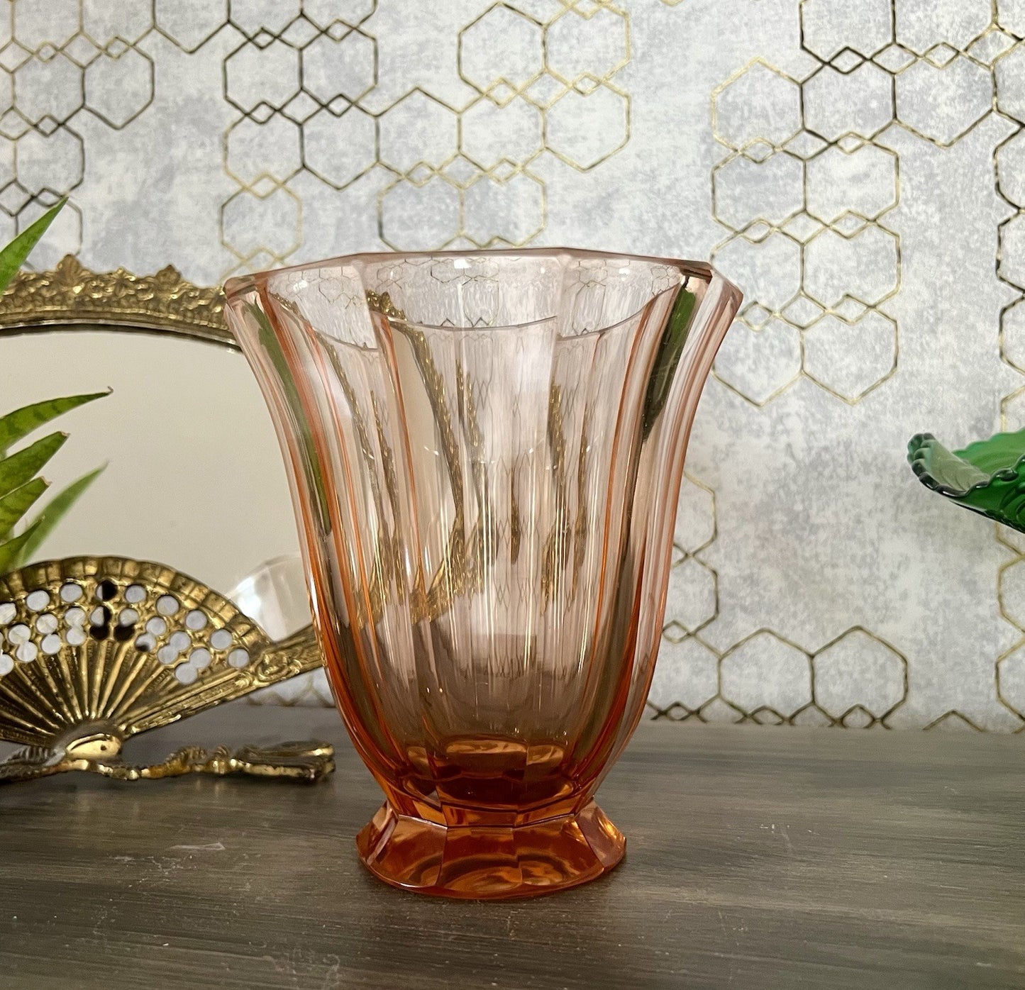 Antik Art Déco Vase Glasvase geschliffen rosa Rosalin Glas