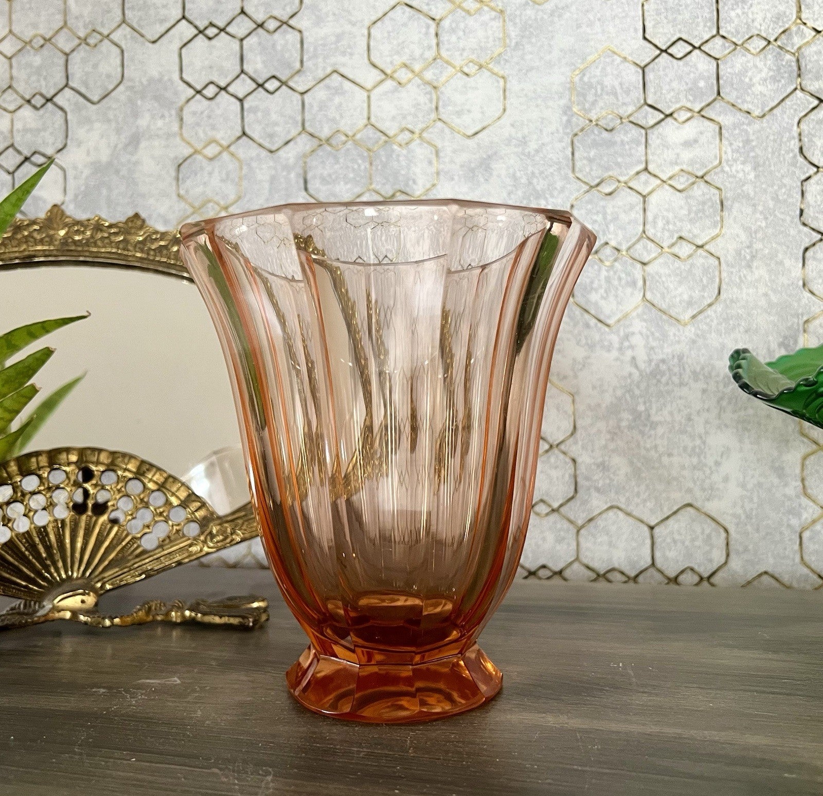 Antik Art Déco Vase Glasvase geschliffen rosa Rosalin Glas