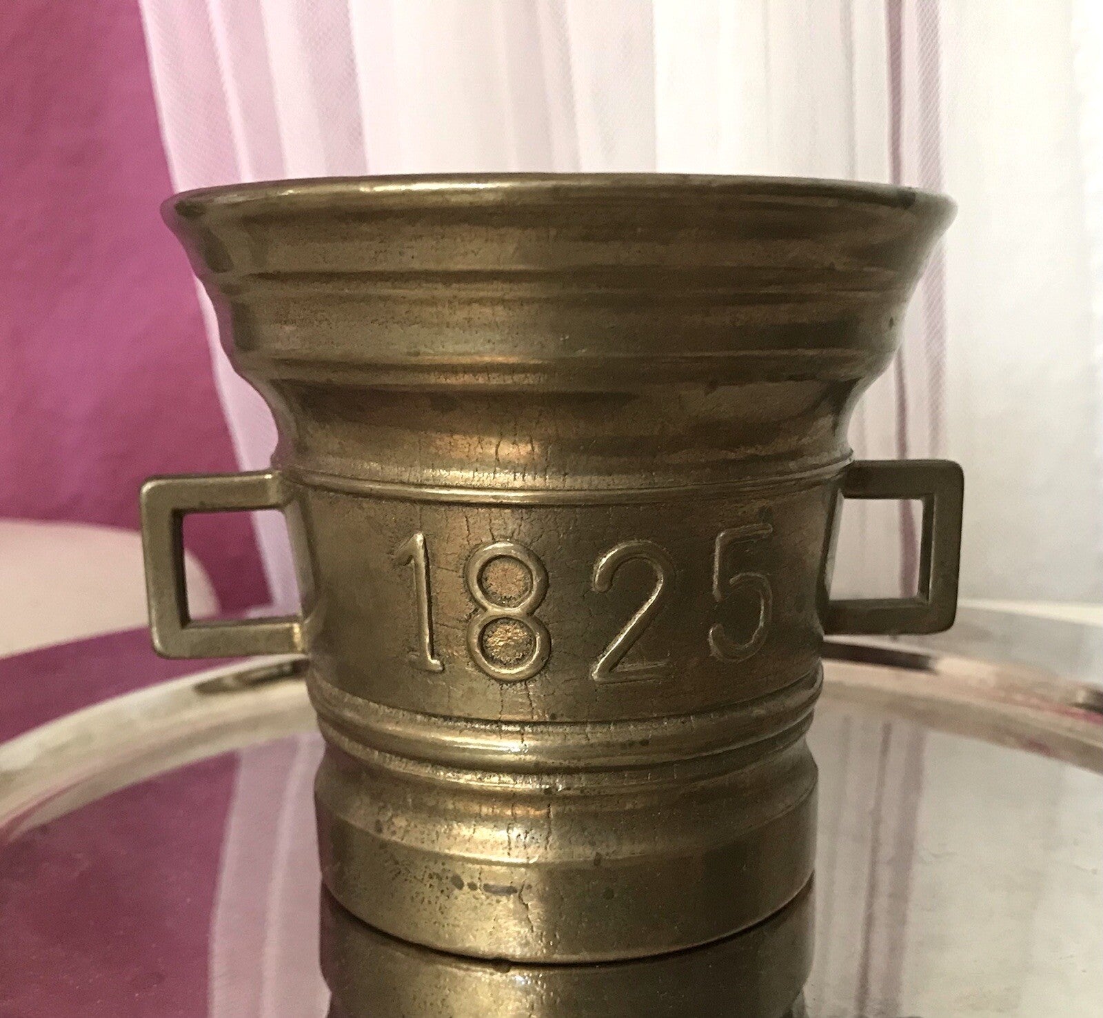 Alt Vintage Messing Mörser mit Pistill Stößel 1825 Replik
