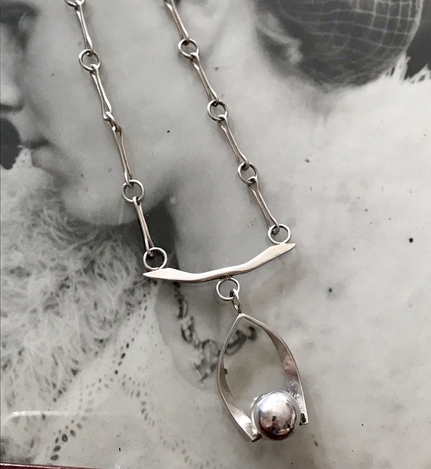 Vintage Modernist Designer 925 Silber Collier Halskette Kette Collier Polen