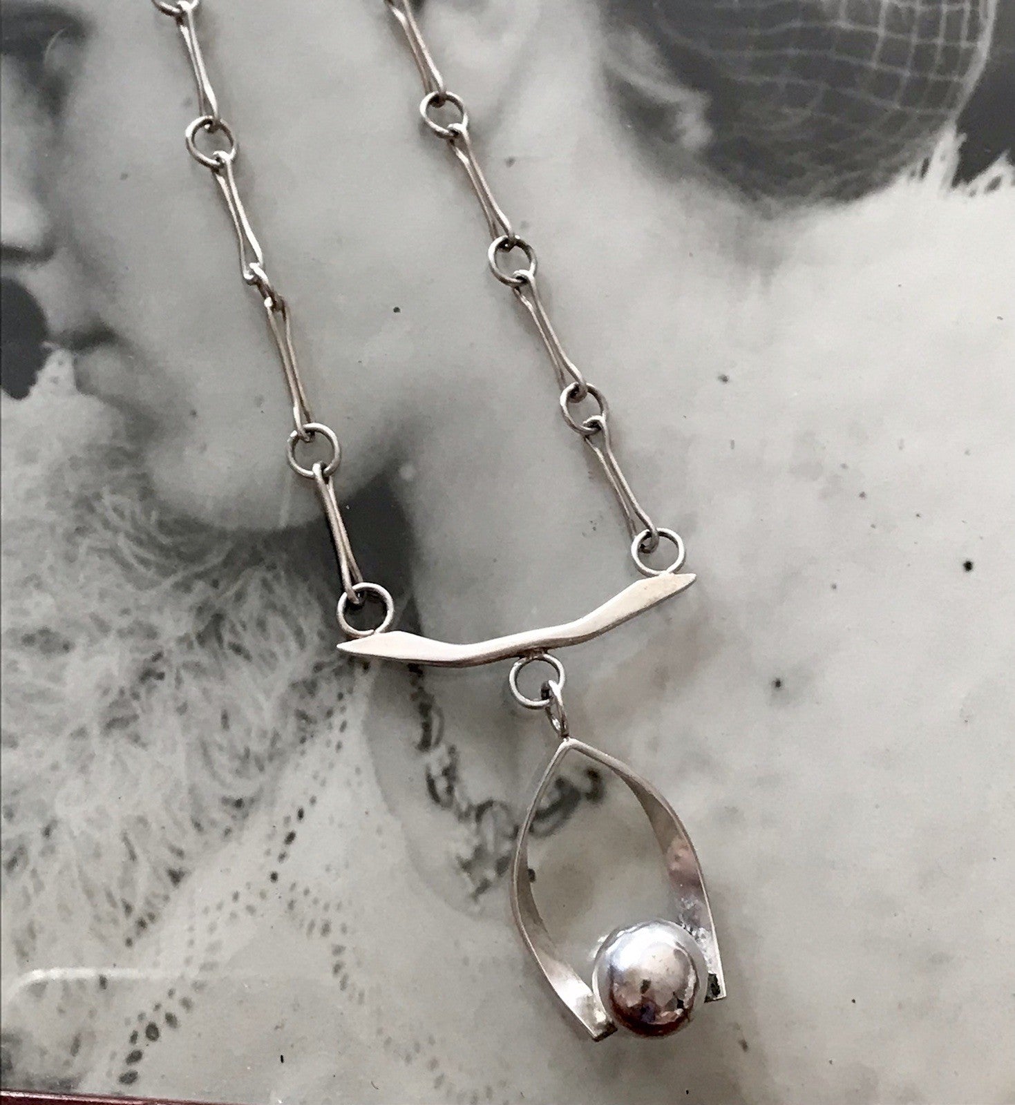 Vintage Modernist Designer 925 Silber Collier Halskette Kette Collier Polen