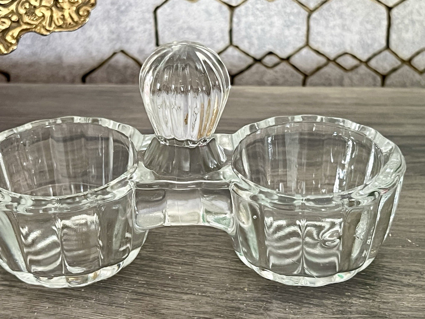 Antik Art Déco Pressglas Salz & Pfeffer Menage Saliere Gewürzständer Glas