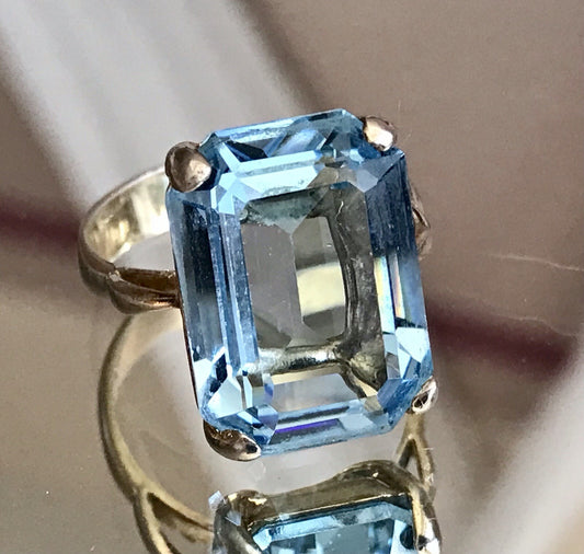 Vintage alt Damen Ring blauer Stein Silber vergoldet 925 Gr.59 18,8 wunderschön!