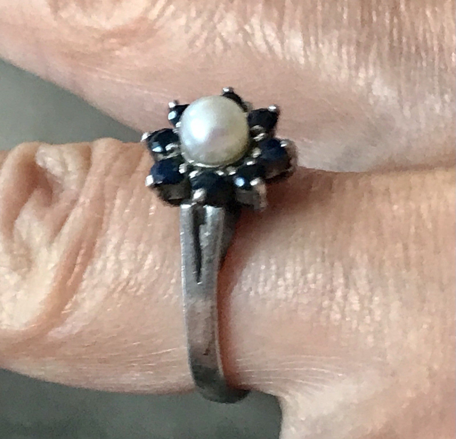 Antik? Vintage Art Déco Damen Ring Perle Spinell ? Saphir? Silber 925 Gr.57 18,1