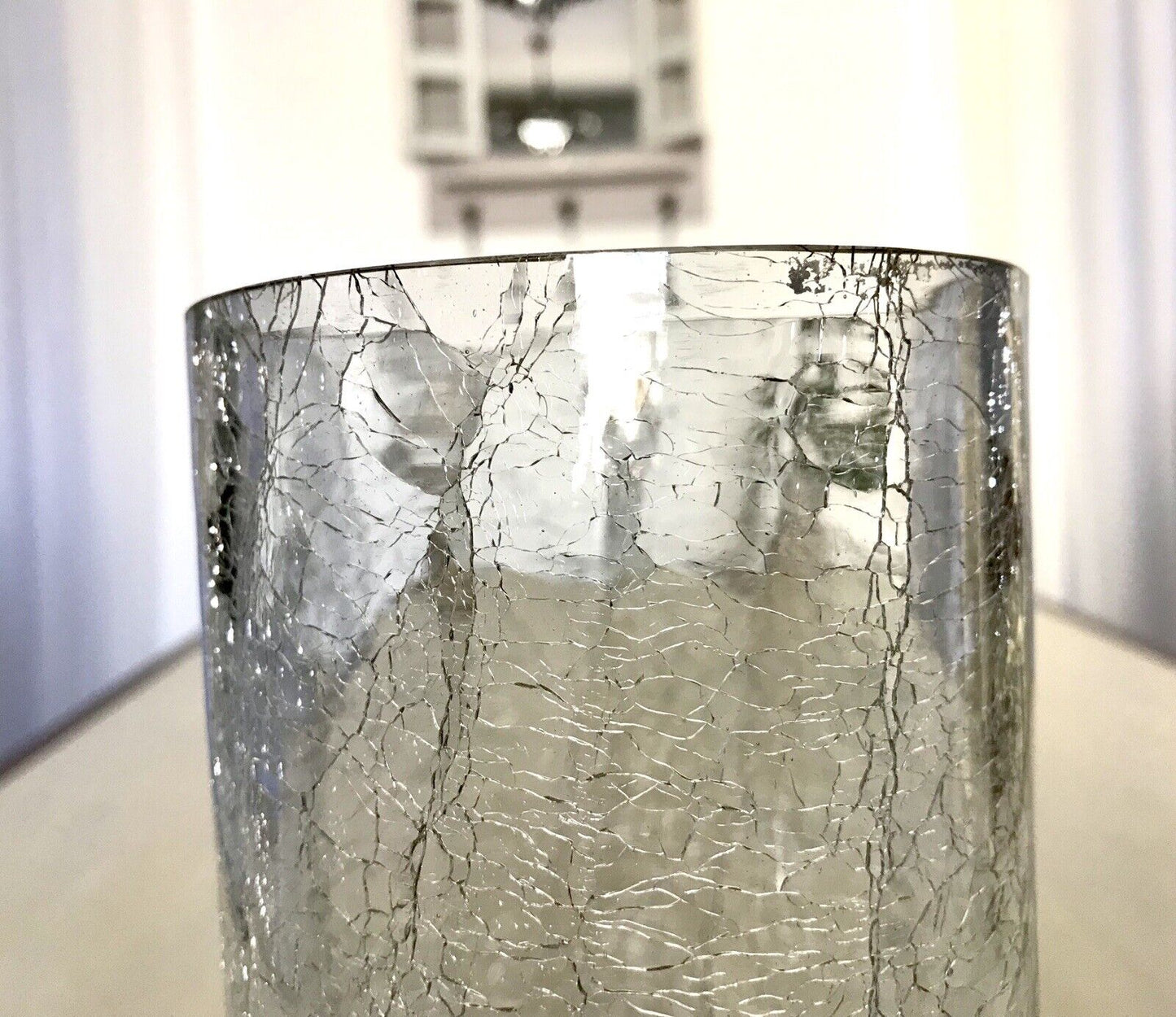 Vintage Kristallglas Kunstglas Craquelée Vase Glasvase zylindrisch groß