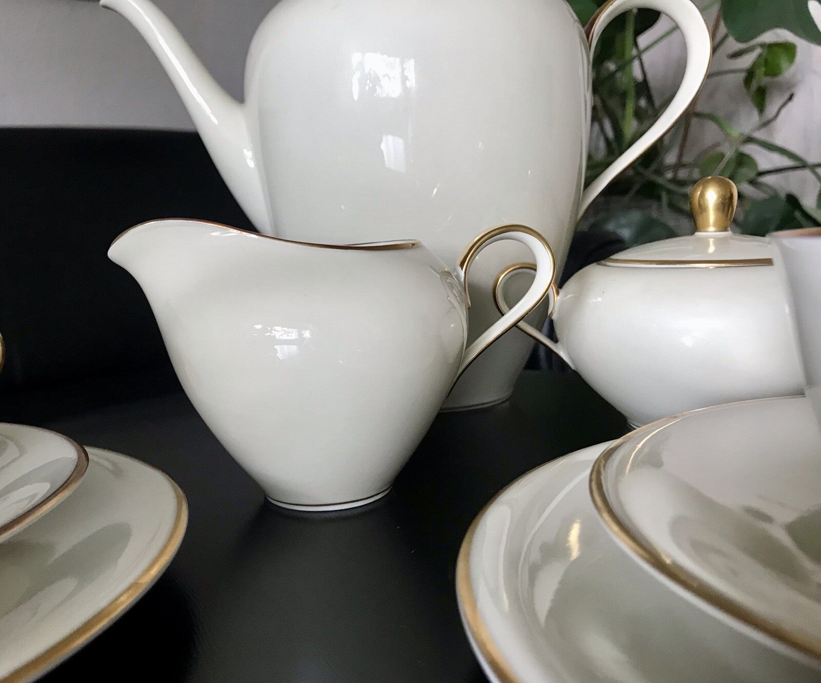 Vintage Art Déco elfenbein Porzellan Kaffeeservice Service 12 Pers. Edelstein