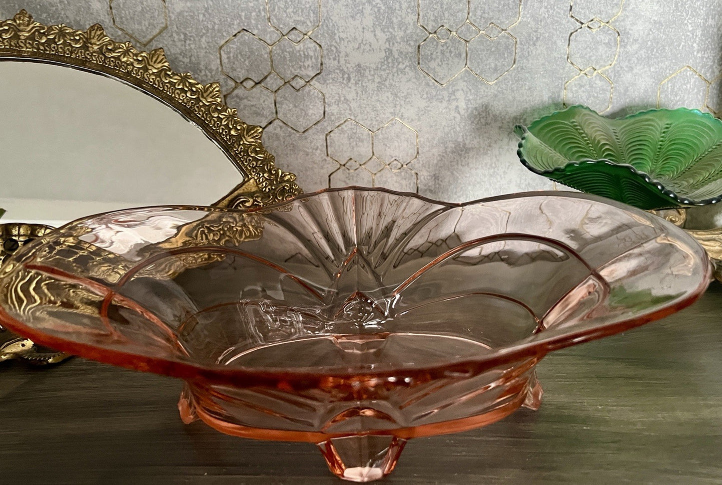 Antik Jardiniere Brockwitz Rosalin Rosa Art Déco Schale Pressglas Glasschale