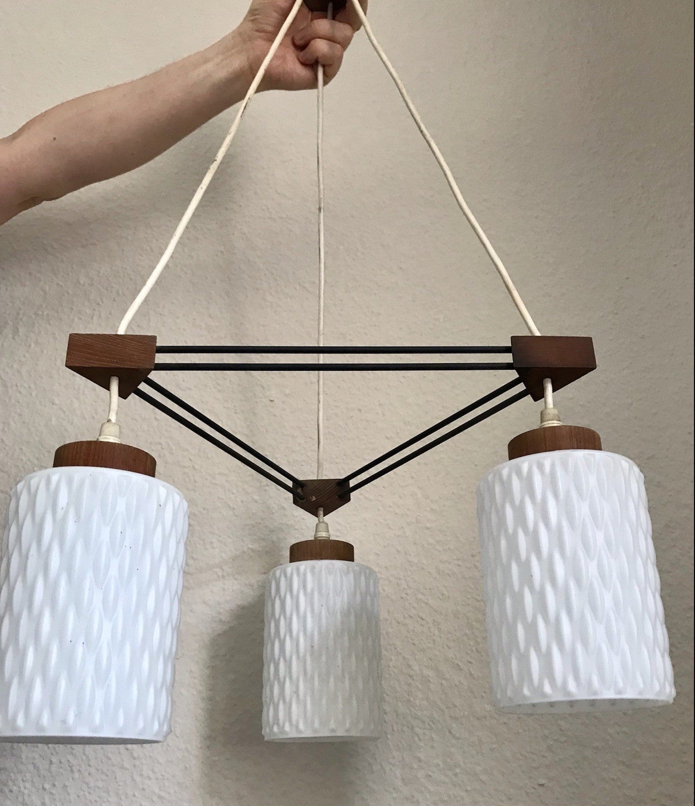 Vintage Alt 60er Leuchte Deckenleuchte Lampe Leuchte String Ära MCM Teak Tripple