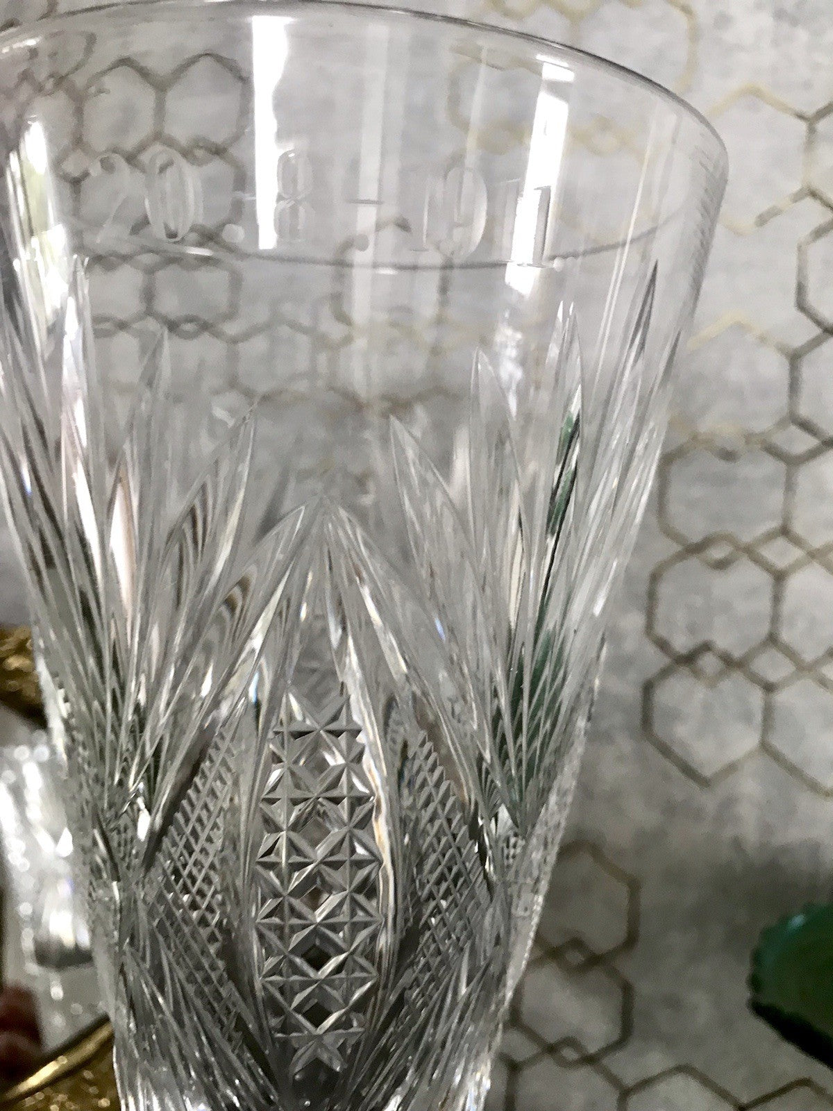 Antik Adenken Glas Pokalglas Kelch Pokalkelch Luftblasen 20.08.1911 Jugendstil