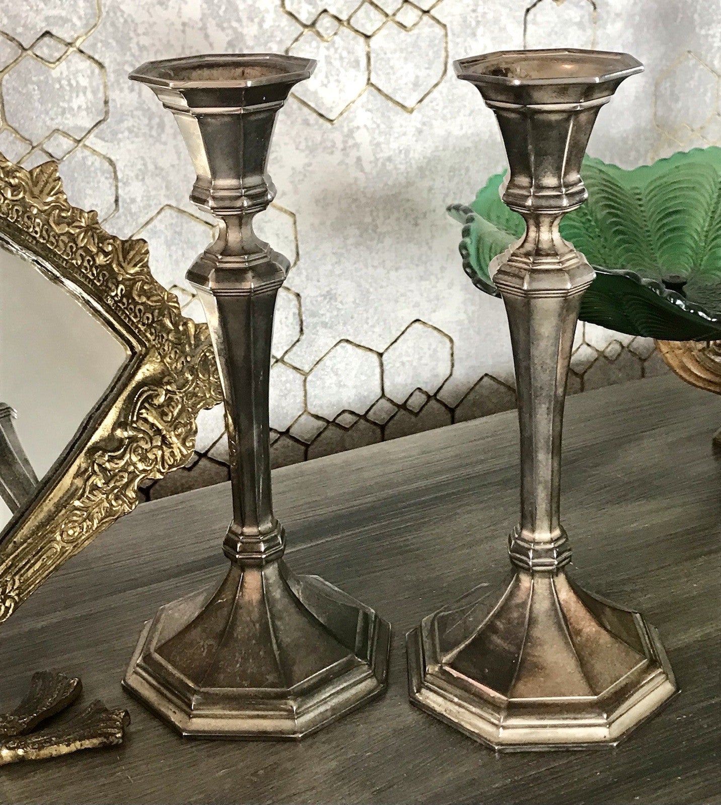 Antik 2 Kerzenleuchter Kerzenständer Art Déco Leuchter versilbert