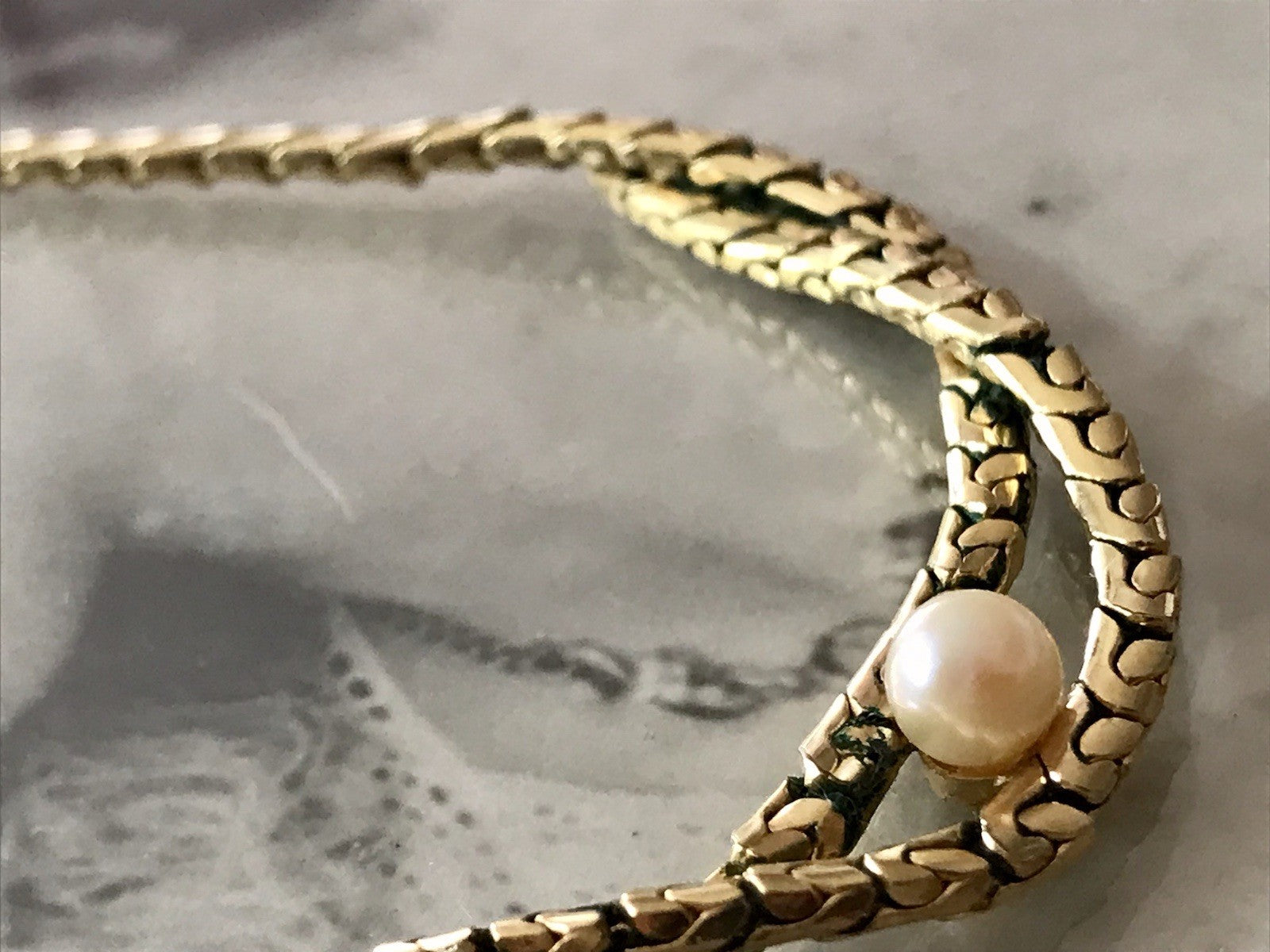 Alt Vintage Amerik. Doublè vergoldet Collier Halskette Perle