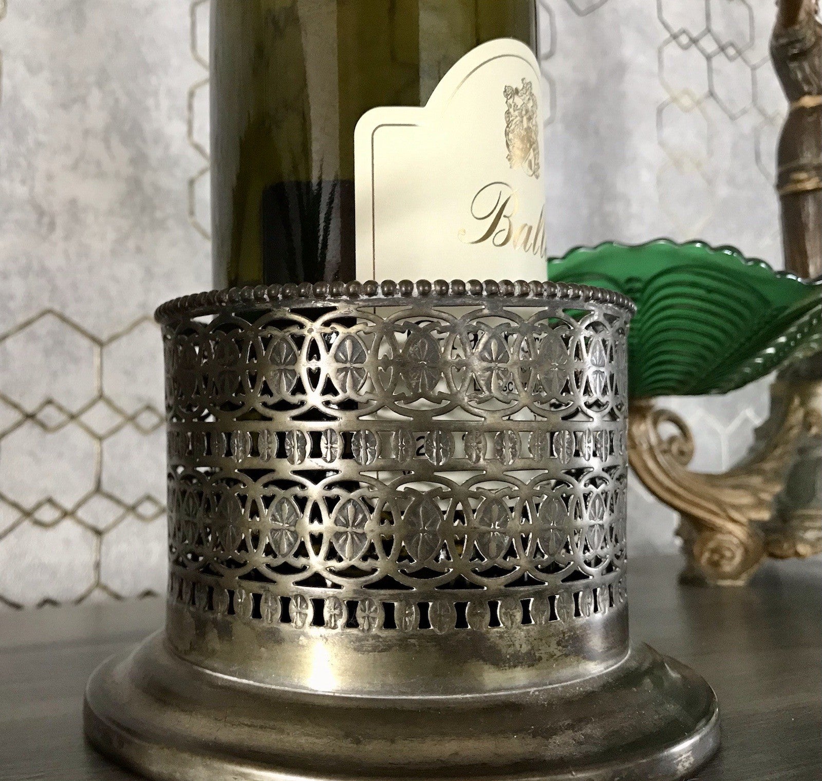 Antik Flaschenhalter Weinflaschenhalter versilbert Jugendstil wunderschön