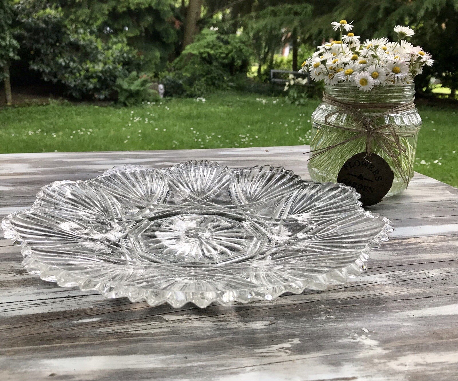 Antik  Jugendstil Pressglas Teller Antik Glas flache Schale Kuchenteller (1 St.)