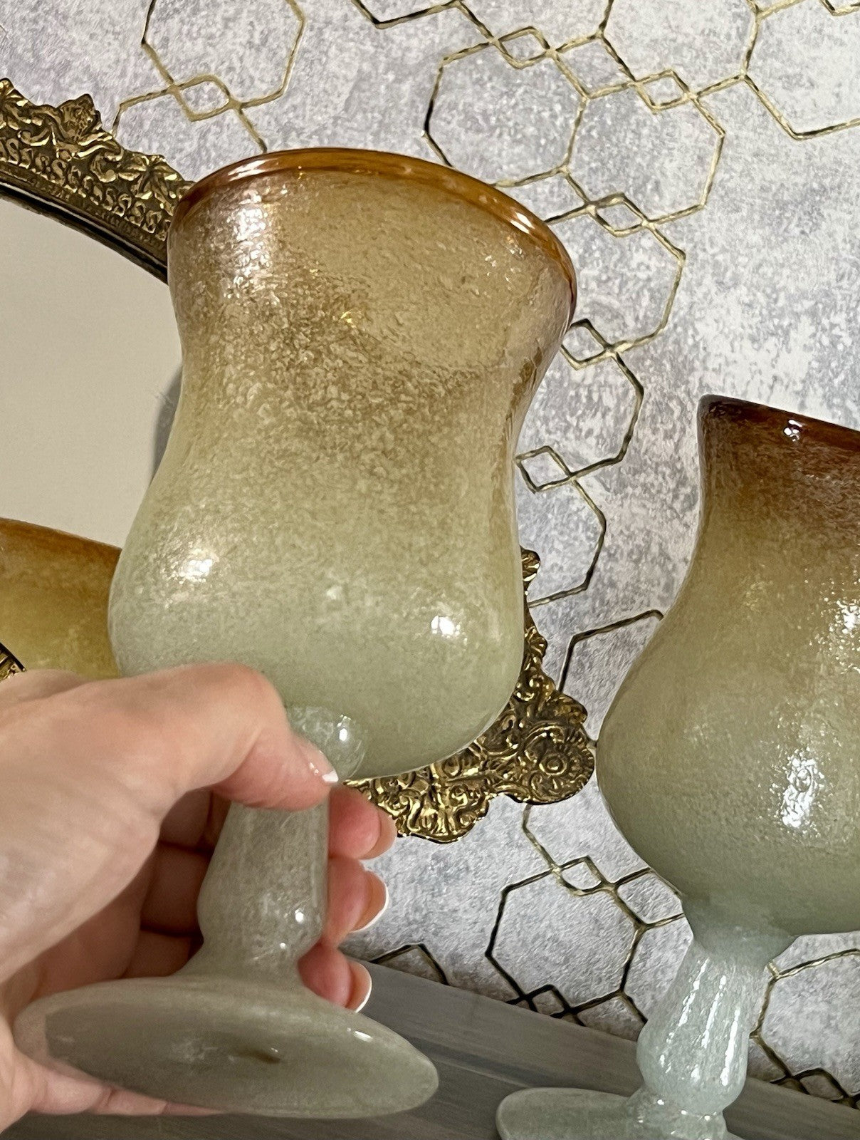Antik Art Deco 3 Weingläser Weinkelche Glas Murano Pulegoso Napoleone Martinuzzi