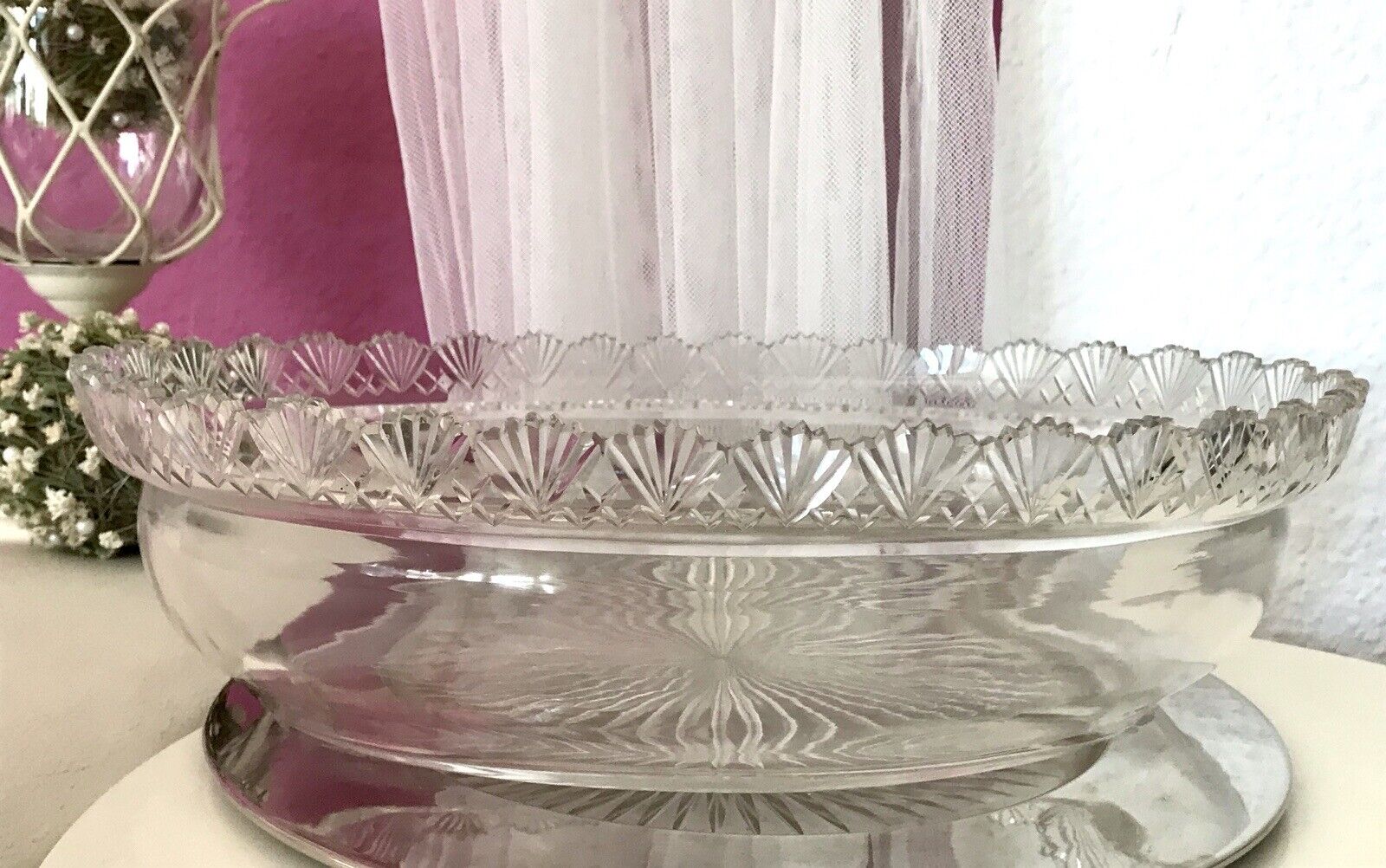 Antik Groß Bleikristall Schale Glasschale Jardiniere Kristallglas Glaseinsatz