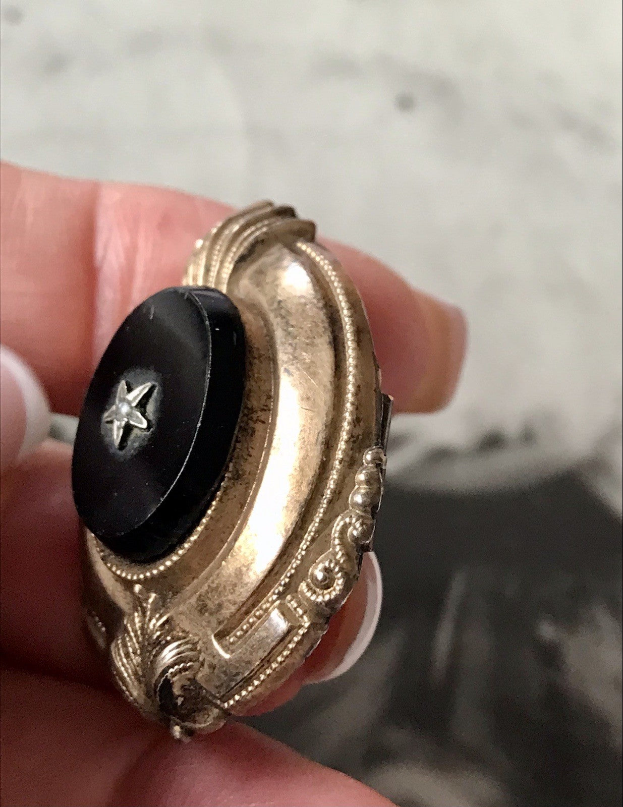 Antik Brosche Walzgold auf Silber gold Anhänger? Schaumgold Doublè Onyx