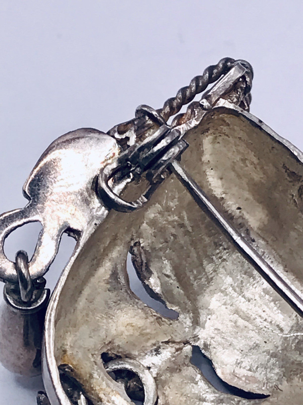 Vintage Azteken Kopf Ethno Maya 2in1 Anhänger Kettenanhänger Brosche 925 Silber