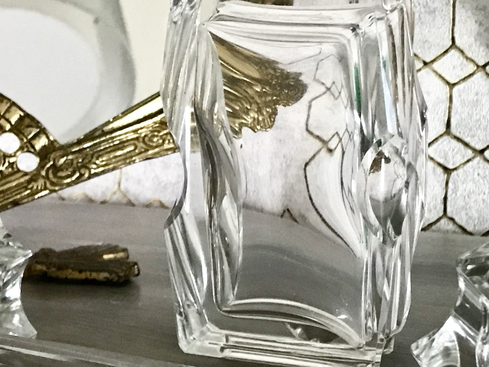 EDEL Art Déco antik 4Teile Kristallglas Frisiertisch  Garnitur Dose Flacon