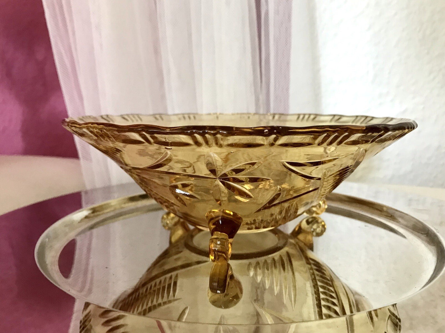 Antik gelb Art Déco 1 kleine Schale Pressglas Glasschale 3füßig So Schön!