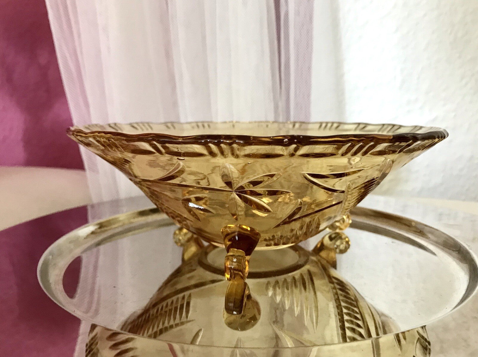 Antik gelb Art Déco 1 kleine Schale Pressglas Glasschale 3füßig So Schön!