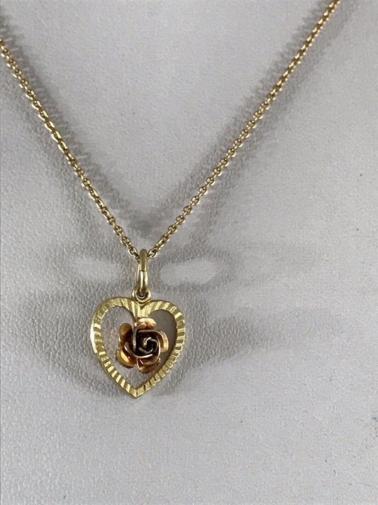 vergoldete 925 Silber Halskette mit vergoldetem Herz Rose Anhänger gold Farbe
