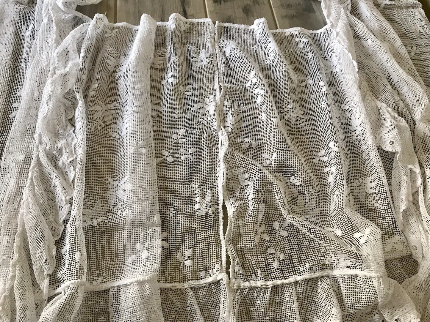 Antik Set 5tlg Fenster Gardine Vorhang Volant Baumwolle Musselin? Filetspitze