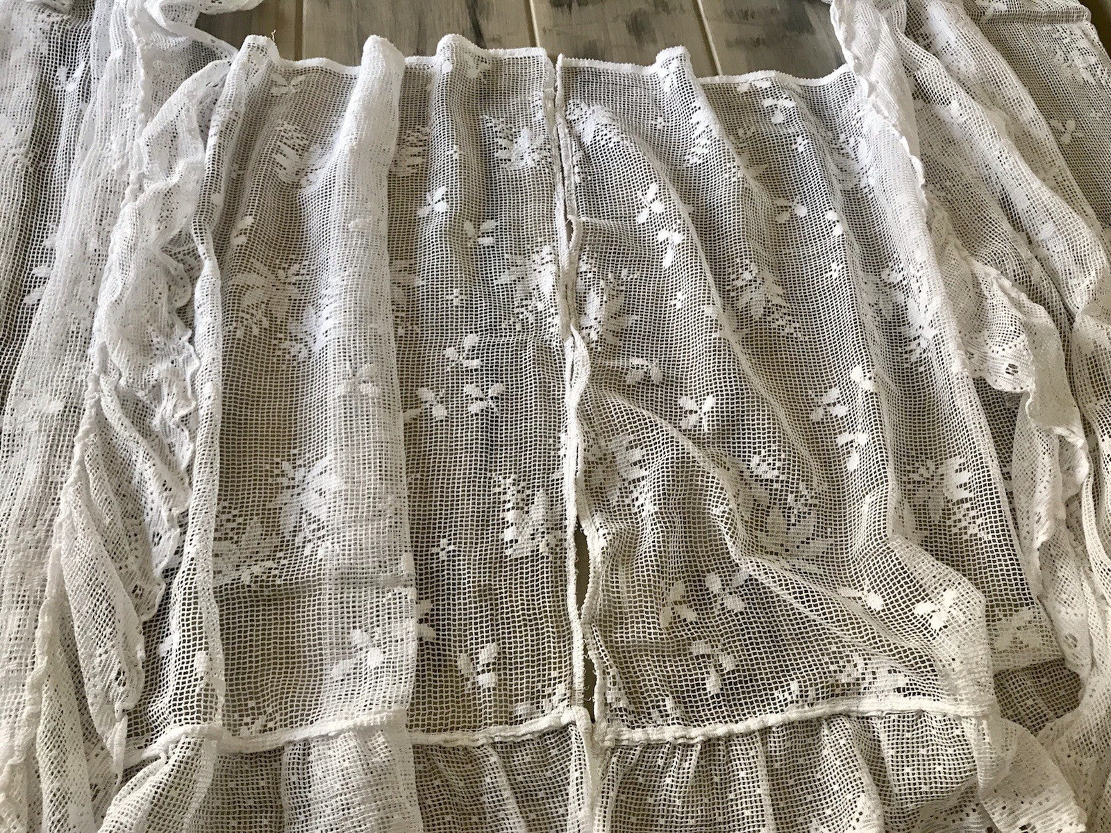 Antik Set 5tlg Fenster Gardine Vorhang Volant Baumwolle Musselin? Filetspitze